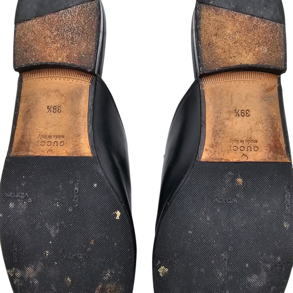 Gucci Princetown Horsebit Flat Slide Mule Black Leather Gold Size 39.5 US 9.5 - Picture 9 of 10